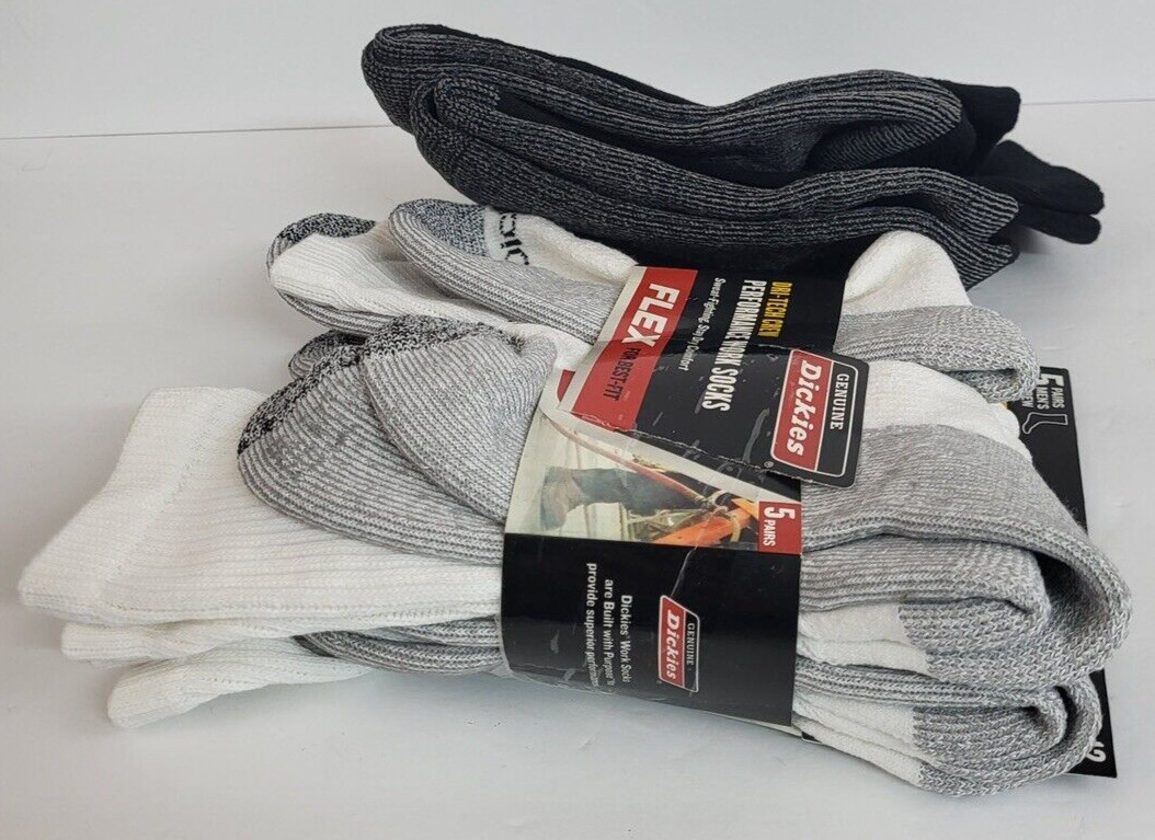 Dickies 6 Pack Dri-Tech Crew Performance Work Sock ~4 White & 2 Black~ Size 6-12