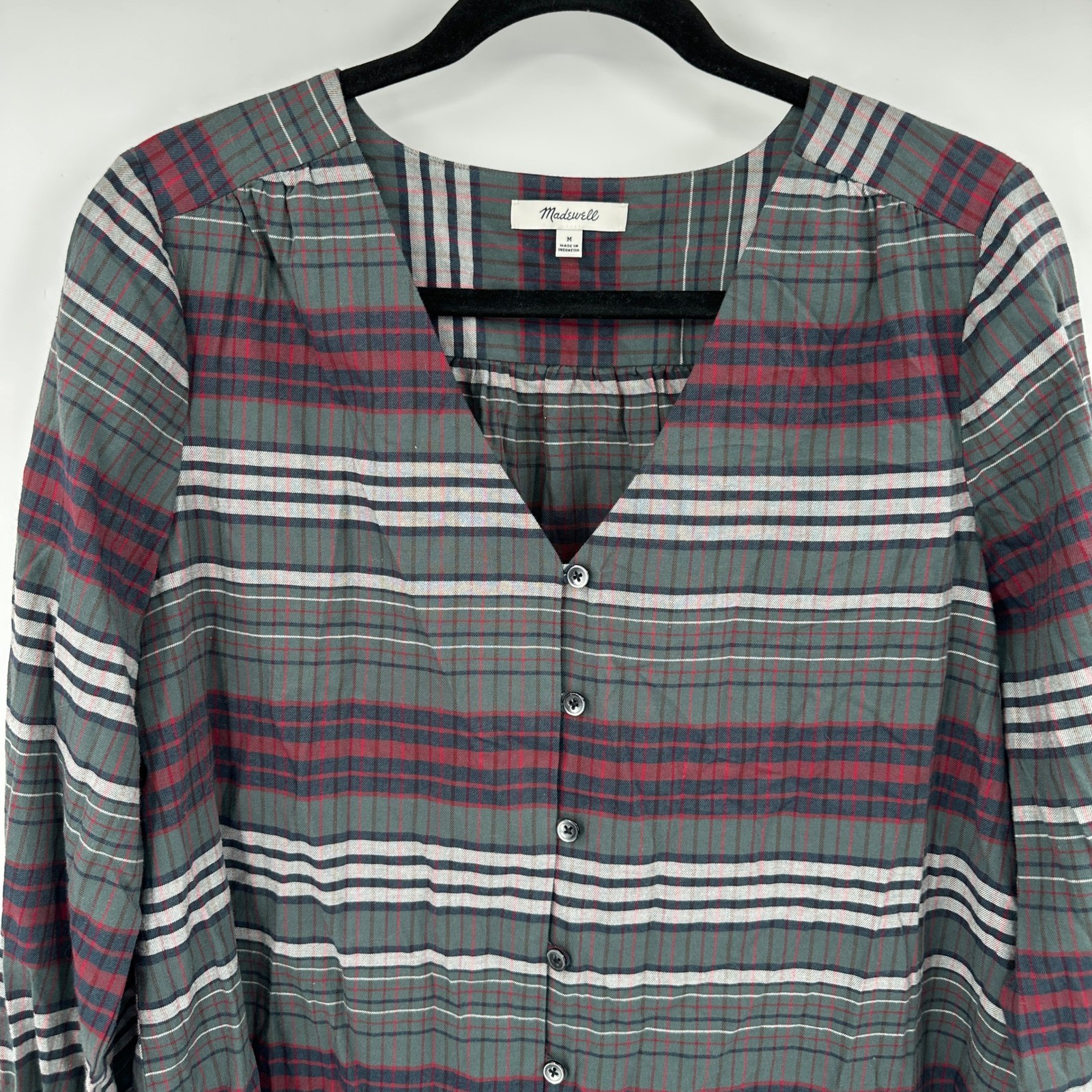 Madewell Womens Green Red Button Down Shirt Pineview Plaid Top Size Medium