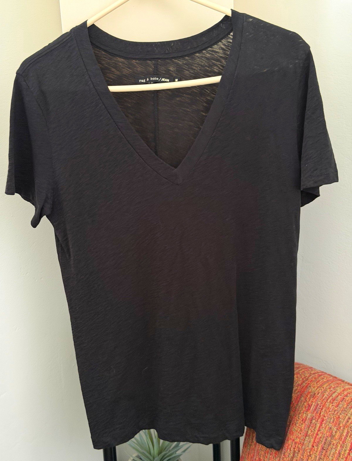rag & bone/JEAN Women’s Black V-Neck Short Sleeve 100% Cotton Slub Knit Tee M