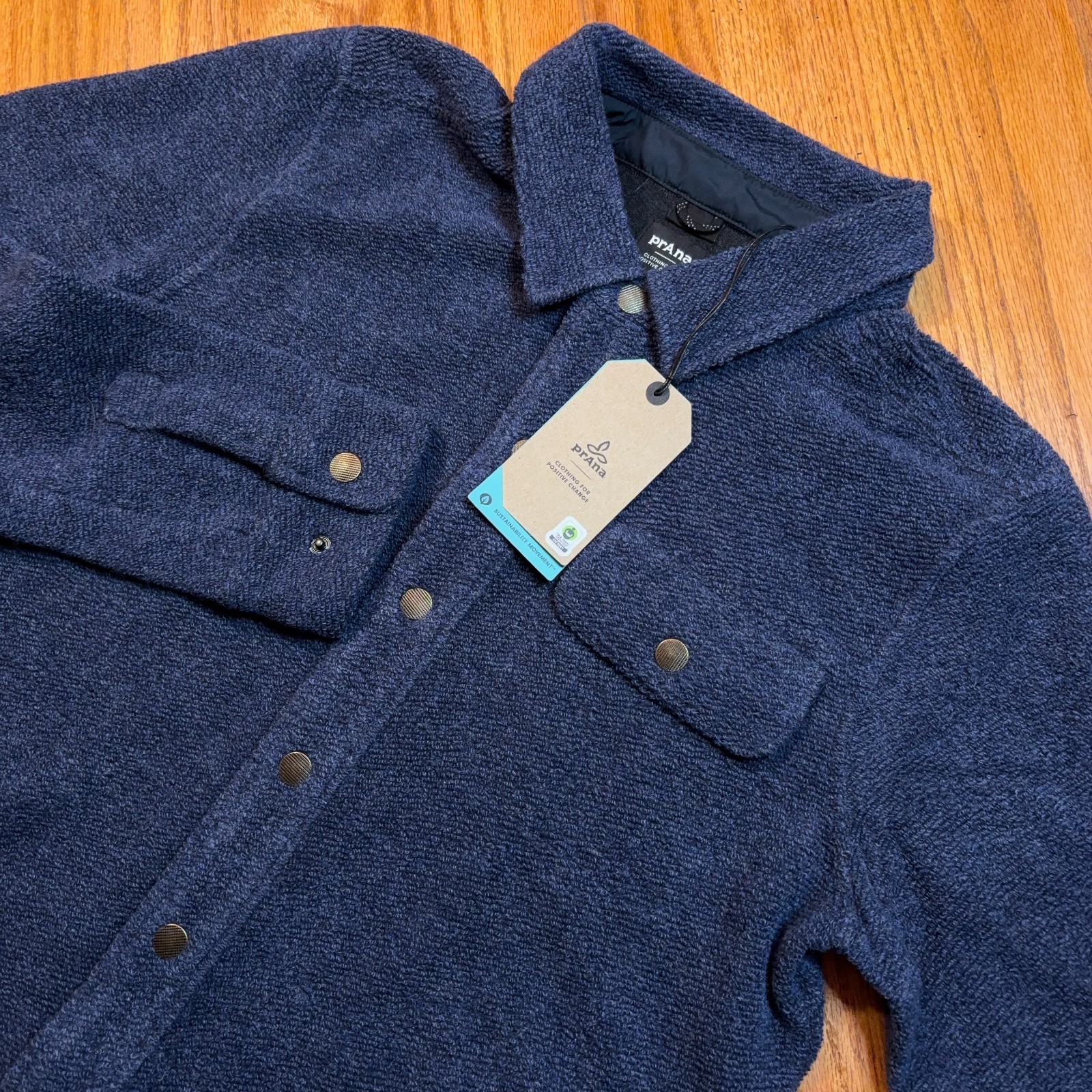 Prana Incrediwool Overshirt Mens Medium Blue Stormy Night Heather Shacket NWT