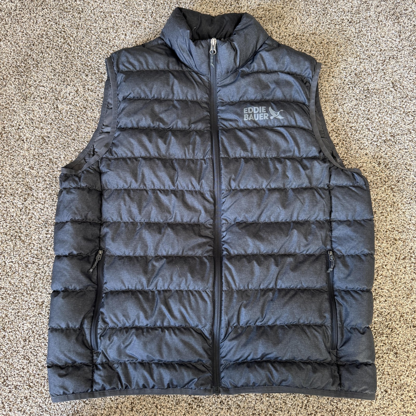 Eddie Bauer Down Vest Mens Large Gray Puffer Quilted 650 Fill Zip Lightweight