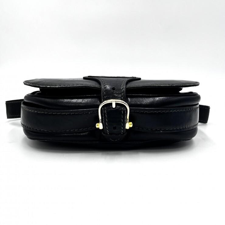 CELINE Vintage Horse Carriage Black Leather Shoulder Bag Gold Hardware Women