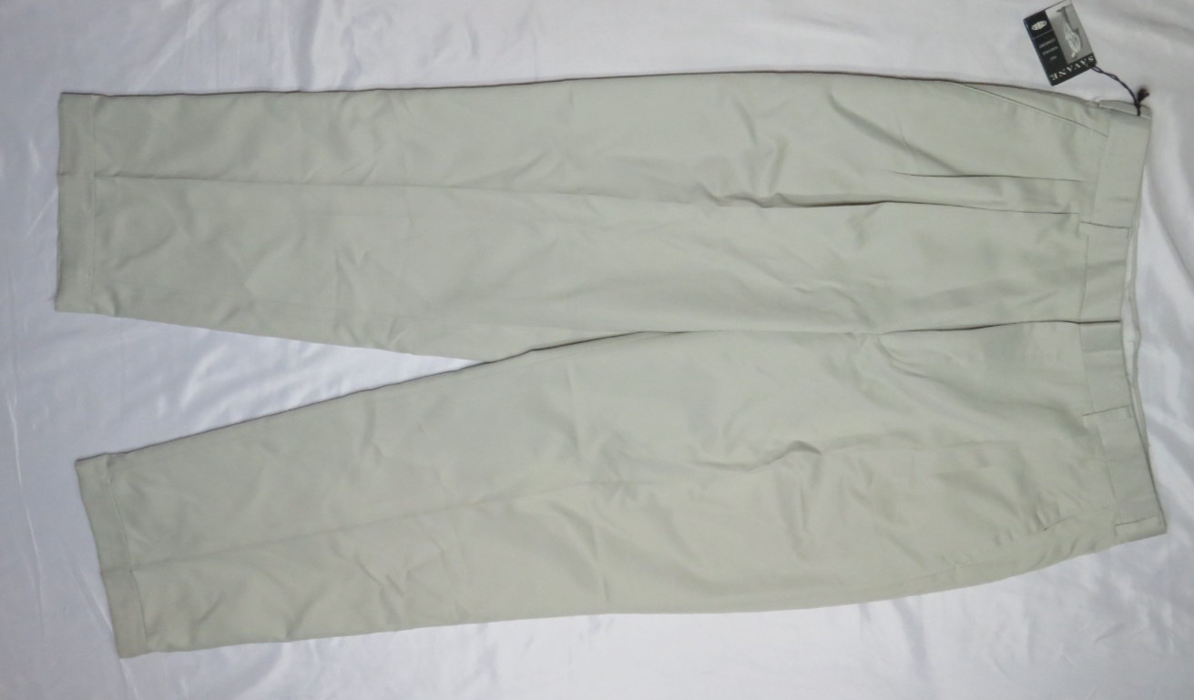 SAVANE MENS PANTS 36X32 KHAKI RELAXED DOUBLE PLEAT DRESS SLACK MICRO-DENIER NWT