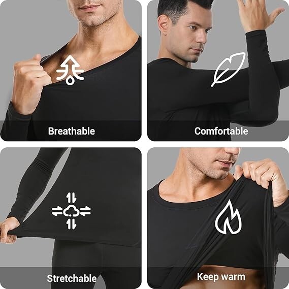 PISIQI Thermal Underwear Men’s Ultra-Soft Long Johns Set with Top & Bottom, XXL