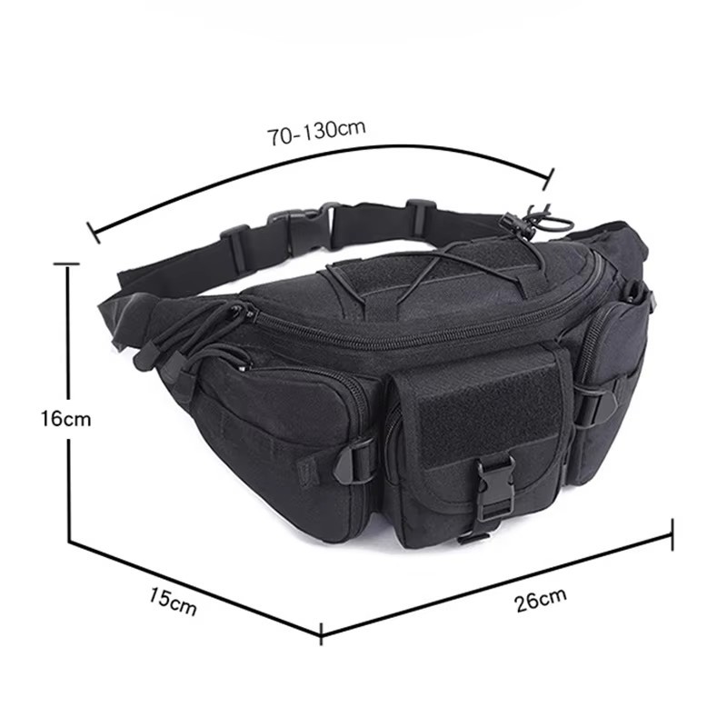 Men Tactical Waist Bag Waterproof MOLLE Belt Pack Hiking Travel Black