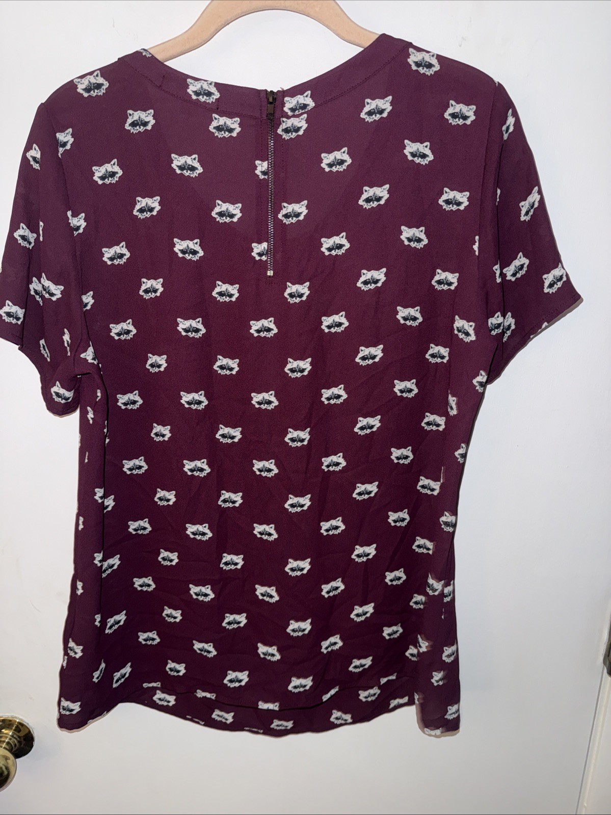 Pleione Medium Maroon Purple Raccoon Lightweight Blouse Zip Back Career Wear