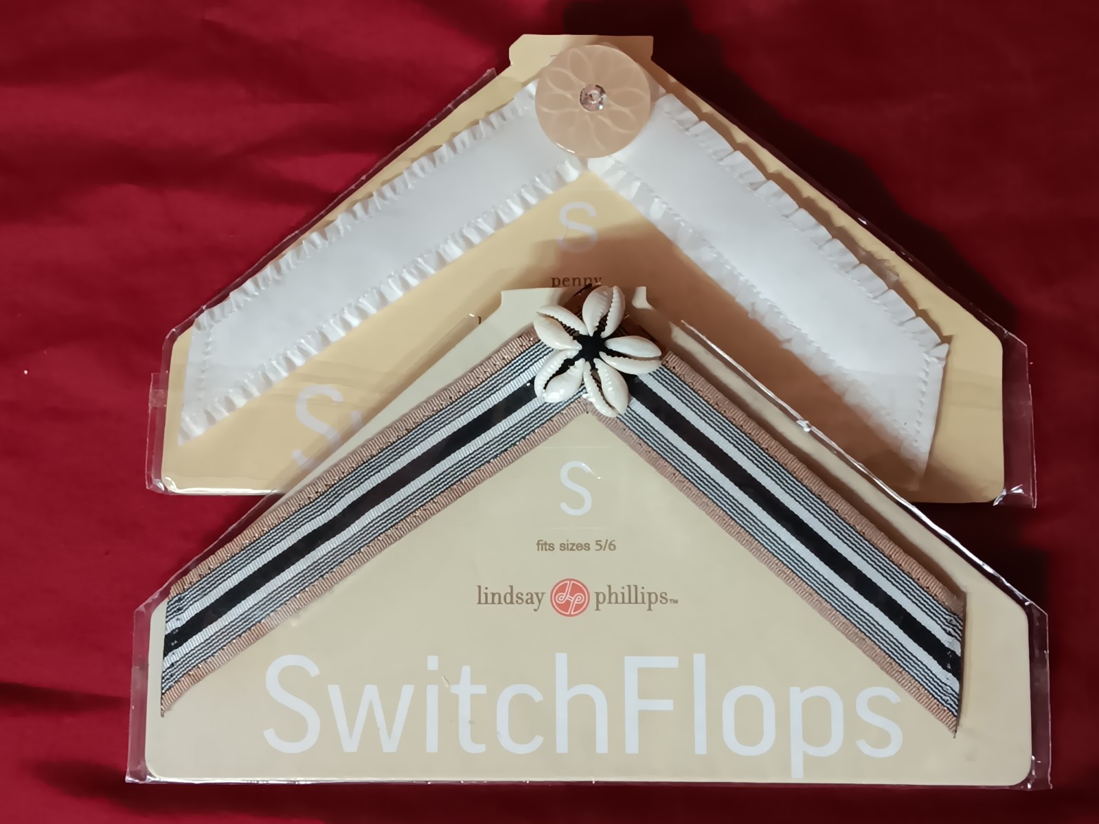 2 Sets Lindsay Phillips Switch Flops Straps Size Striped w/shell White w/button