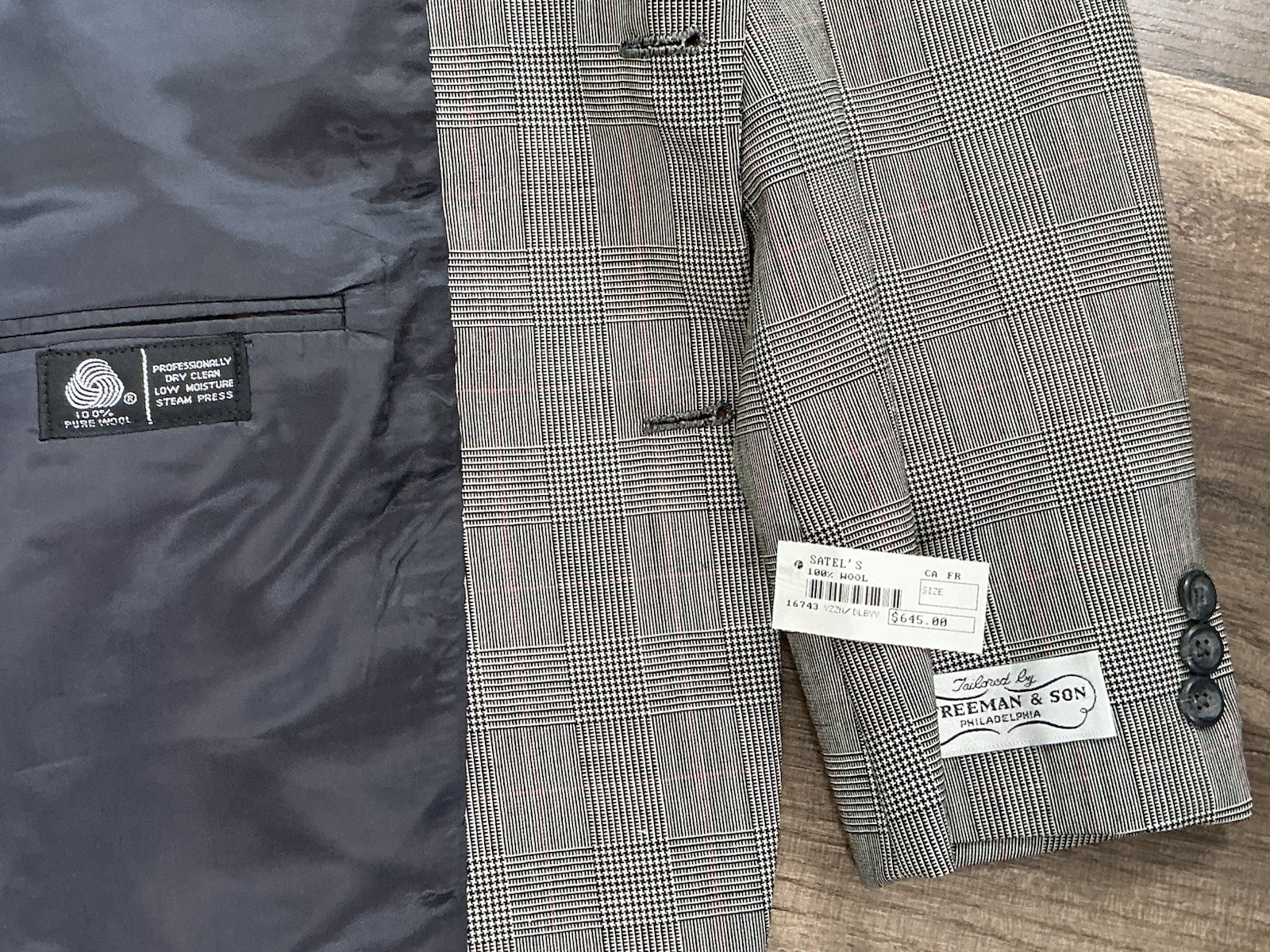 NWT $645 H. Freeman & Son Glen Plaid Black Gray Blazer 44R American Academia
