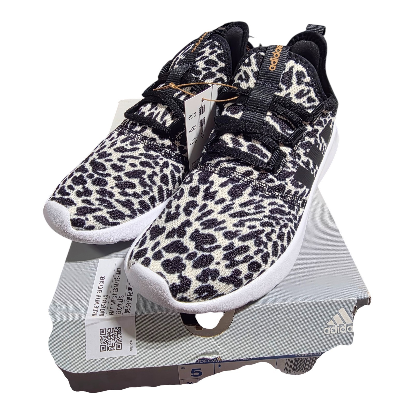 adidas Cloudfoam Pure 2.0 Black White Leopard Running GW4347 – Women’s 5 NEW