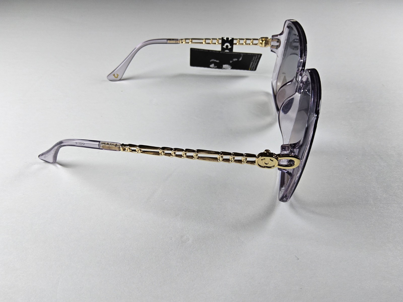 True Religion 100% UV Protection Oversized Square Purple Gold Logo Sunglasses