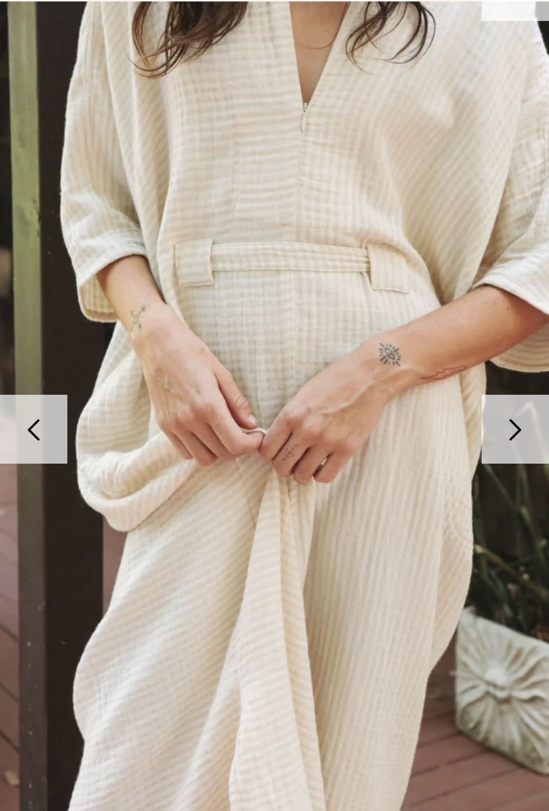 Odd Bird Ruya Tunic Dress XS/S Ivory Organic Cotton Gauze Belted Caftan