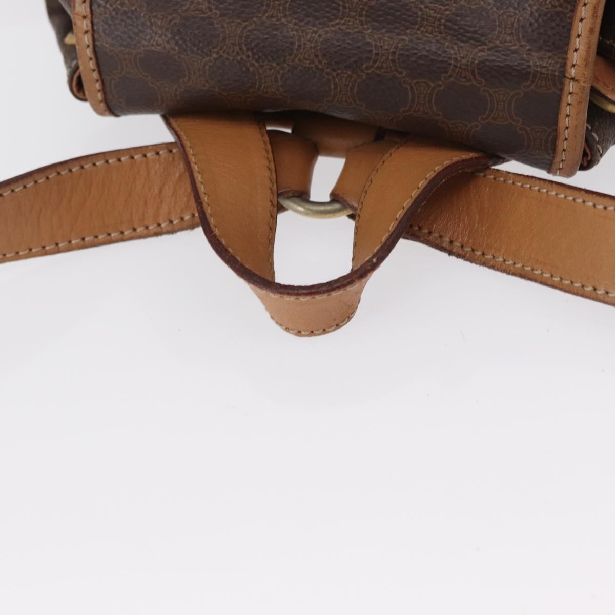 CELINE Macadam Canvas Backpack PVC Leather Brown Gold Auth 164150