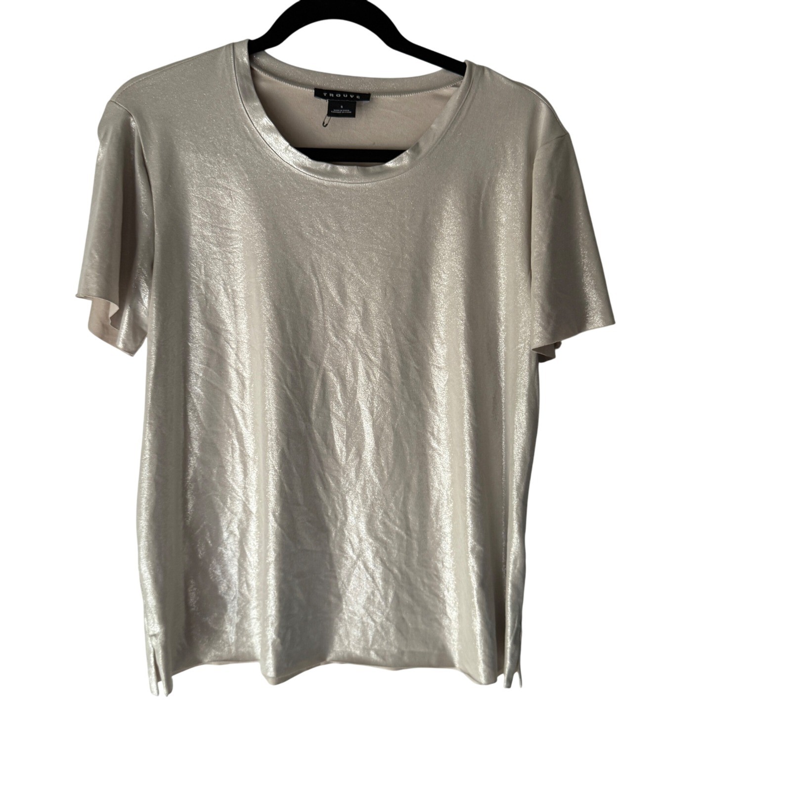 TROUVÉ Metallic Sheen Shimmer Short Slv Top S Metallic Party Giong Out Swifty