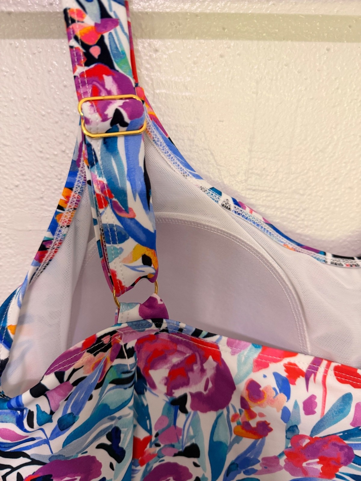 Swimsuit Tankini Top White with Multi floral Adjustable Straps Womans XL