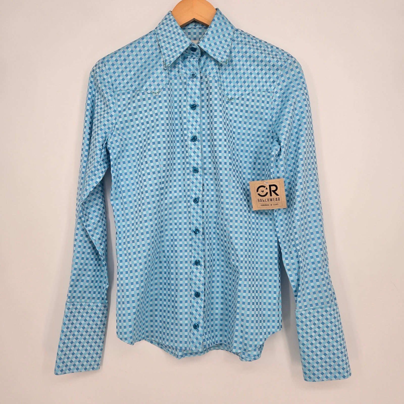 NWT CR Ranchwear Classic Blue Tonal Italian Cotton Western Shirt Mens XS Rodeo
