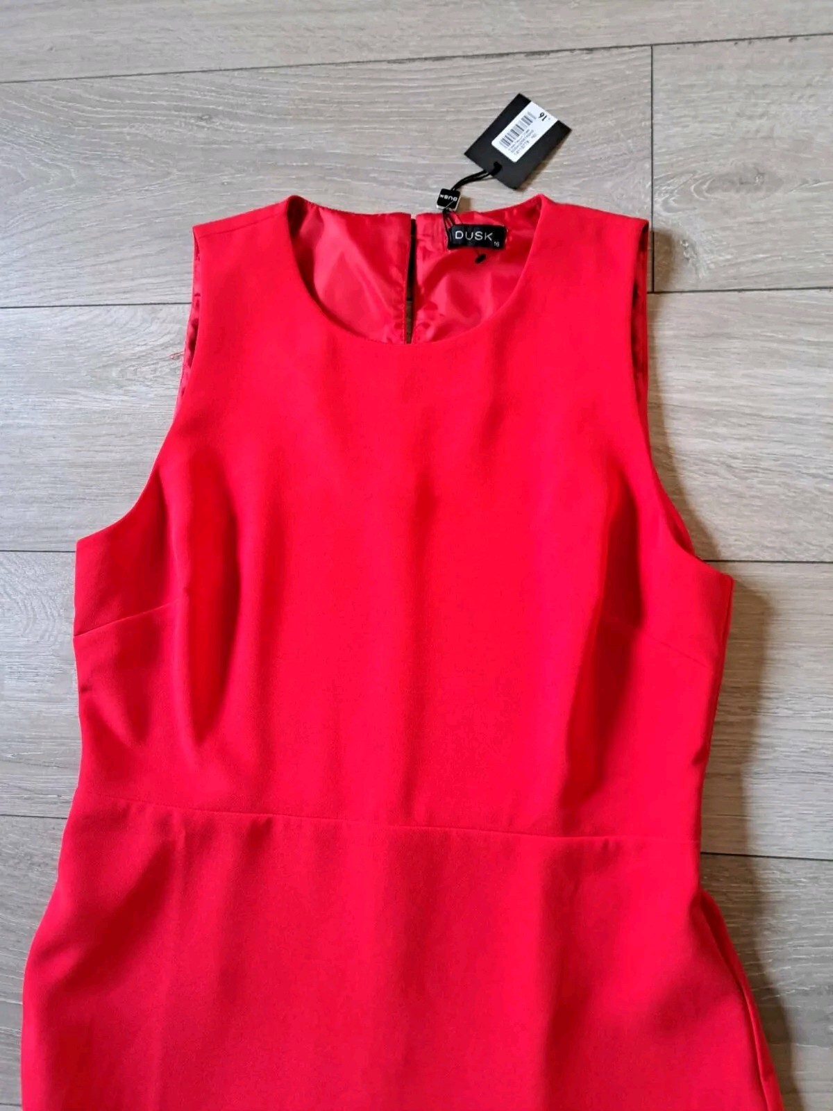 Dusk By Roman Red Stretch Sleeveless Peplum Hem Dress Smart Occasion Office UK16