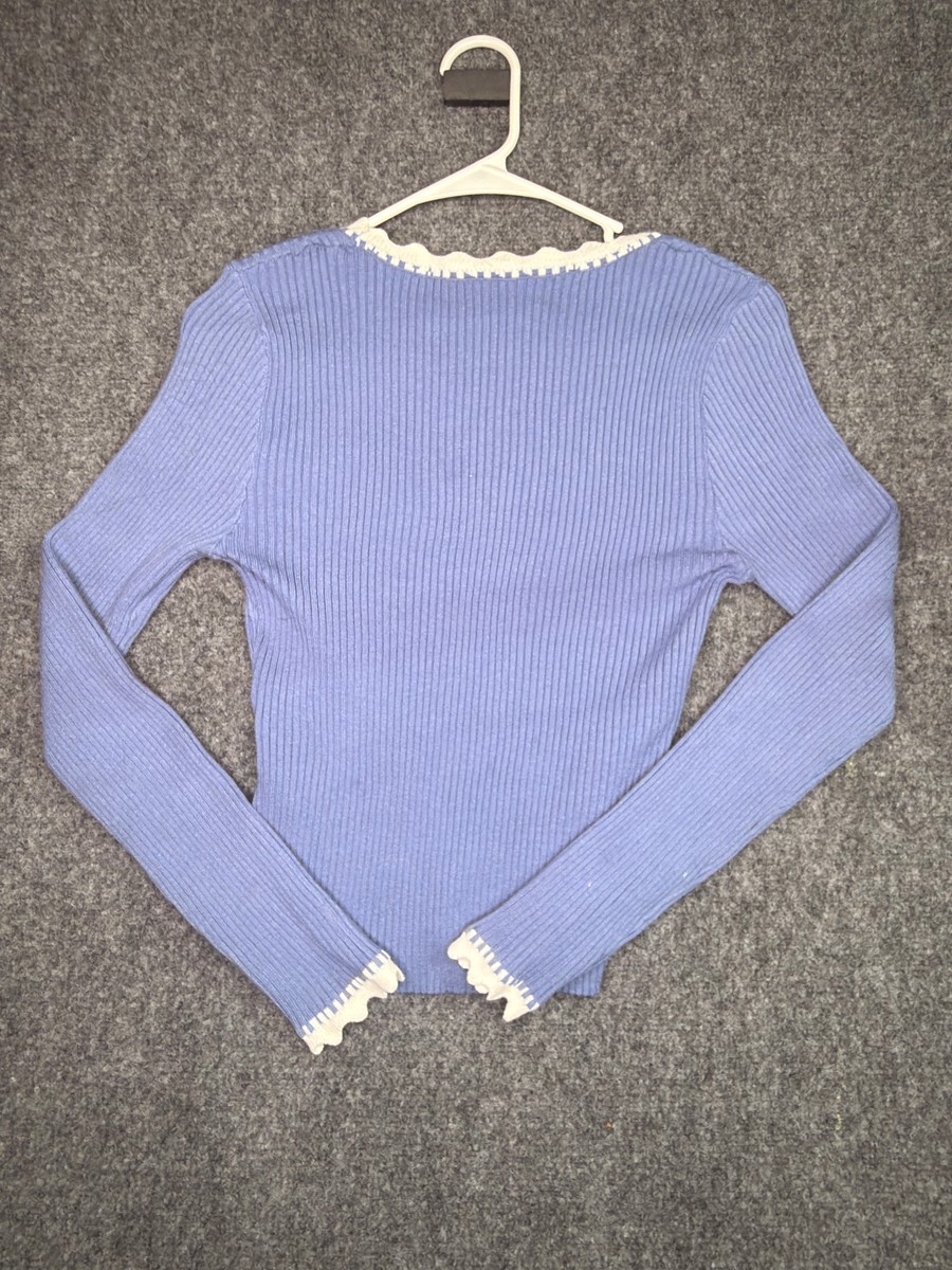 Scalloped Trim Ribbed Long Sleeve Top