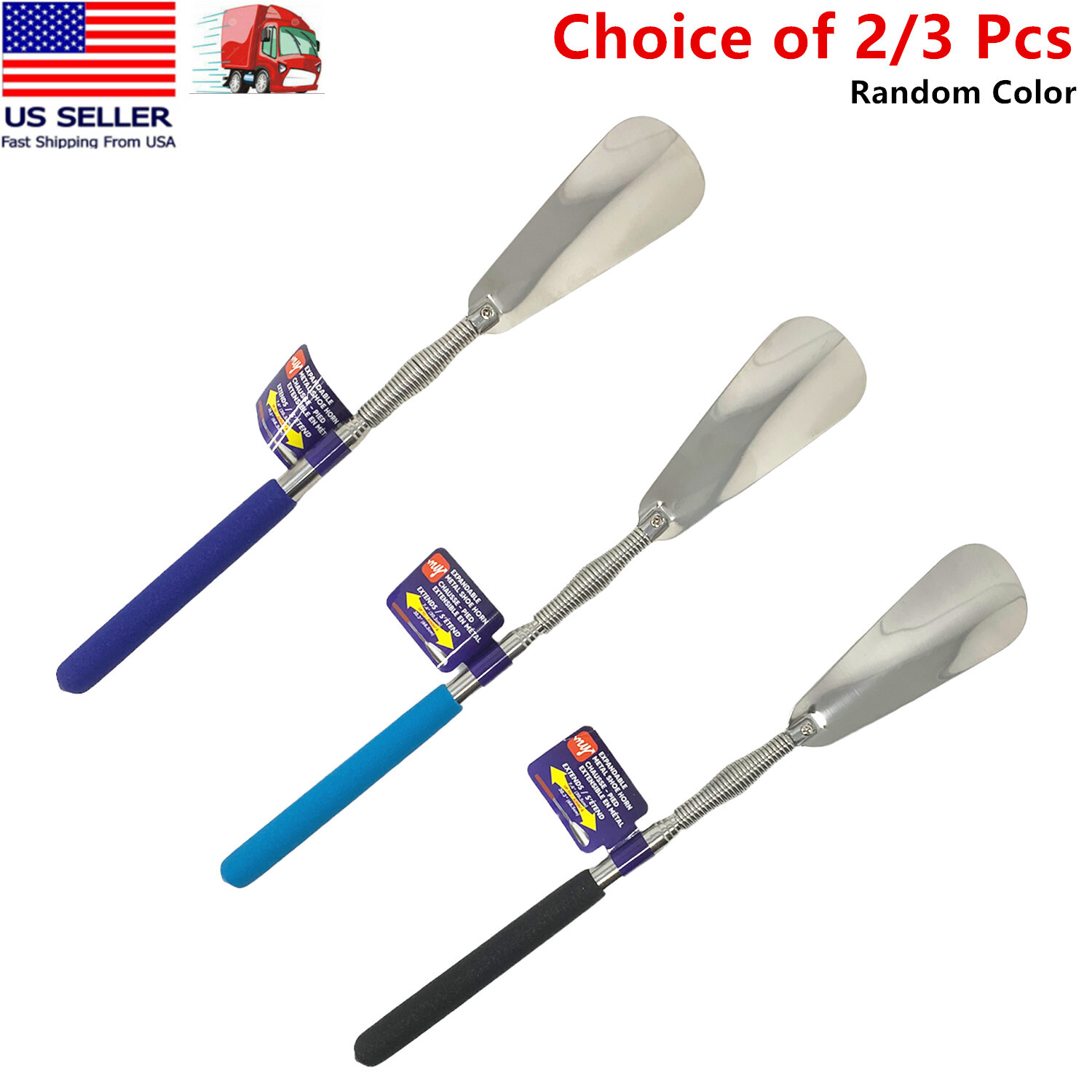 2/3 Pc 30″ Extending Metal Shoe Horn Extra Long Handle Shoe Remover Random Color