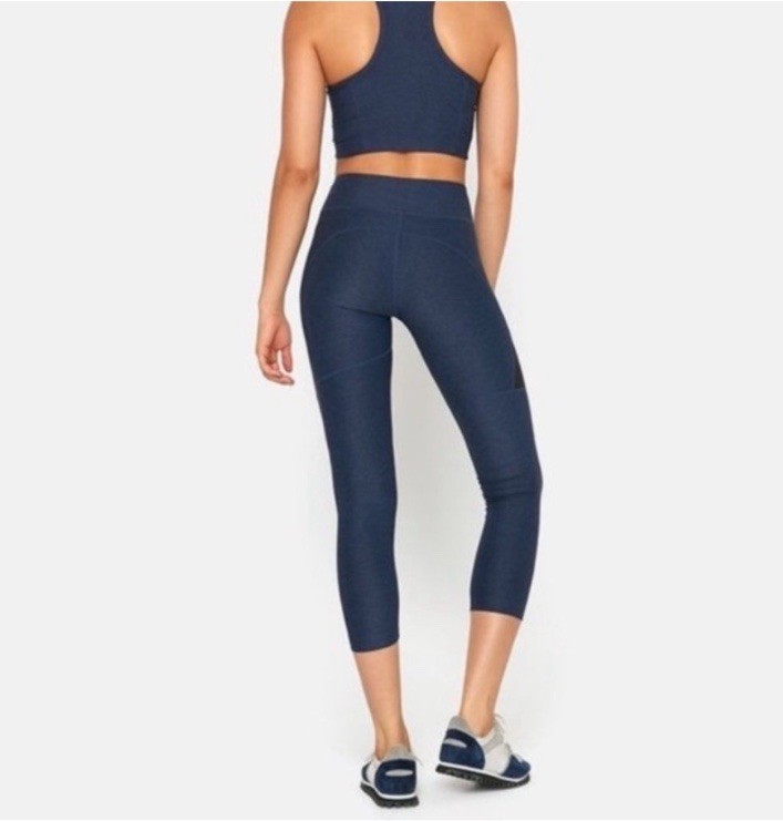Outdoor Voices two tone color block warmup leggings crop small navy blue black