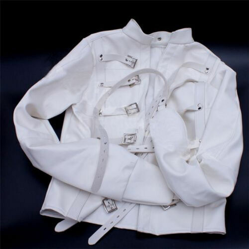 Unisex Straight Jacket Asylum Armbinder Black/White PU leather Clubwear Costume