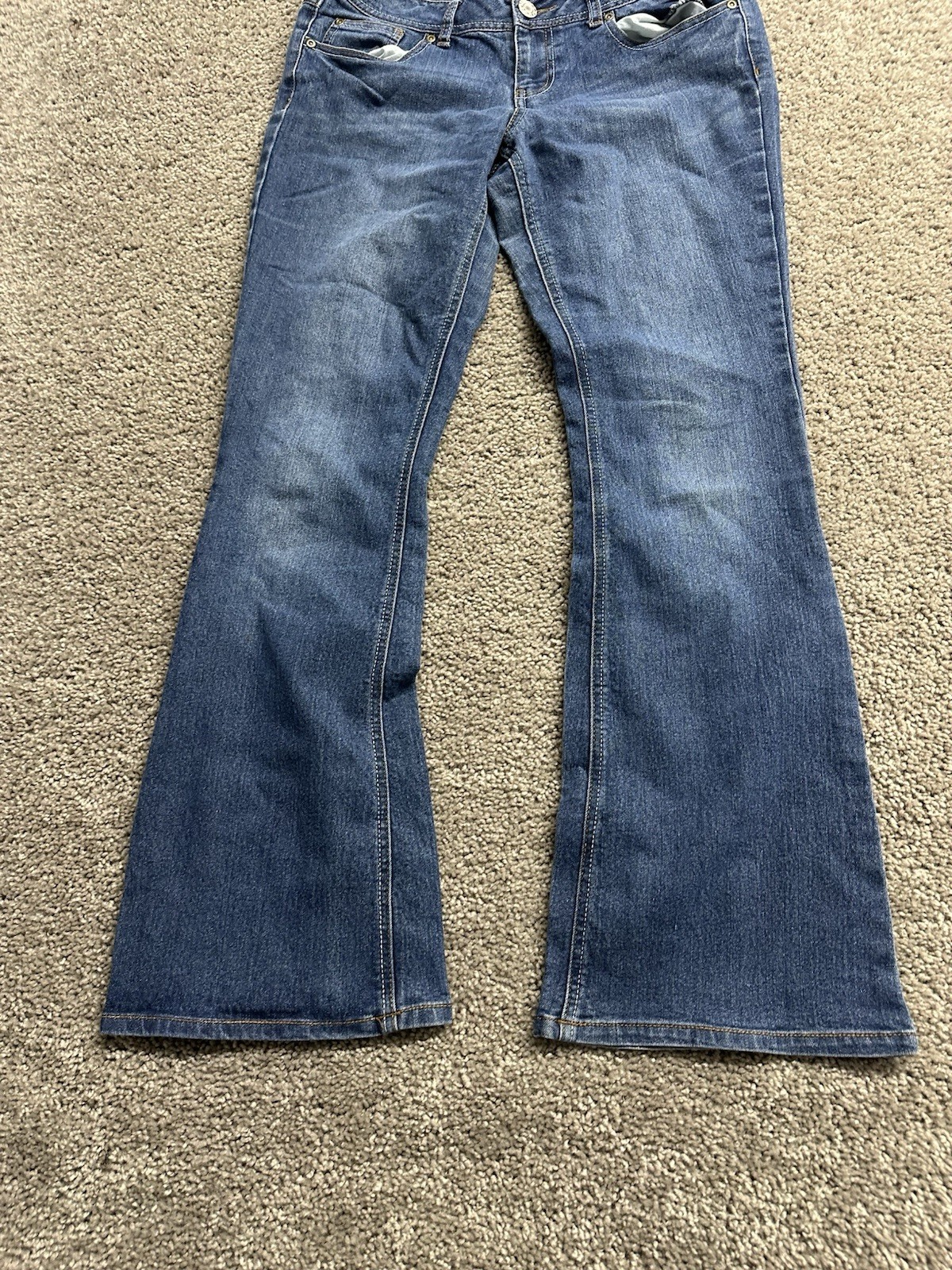 Y2k SO Low Rise Flare Bootcut Jeans Size 9 Low Rise Dark Wash 2000s Cute
