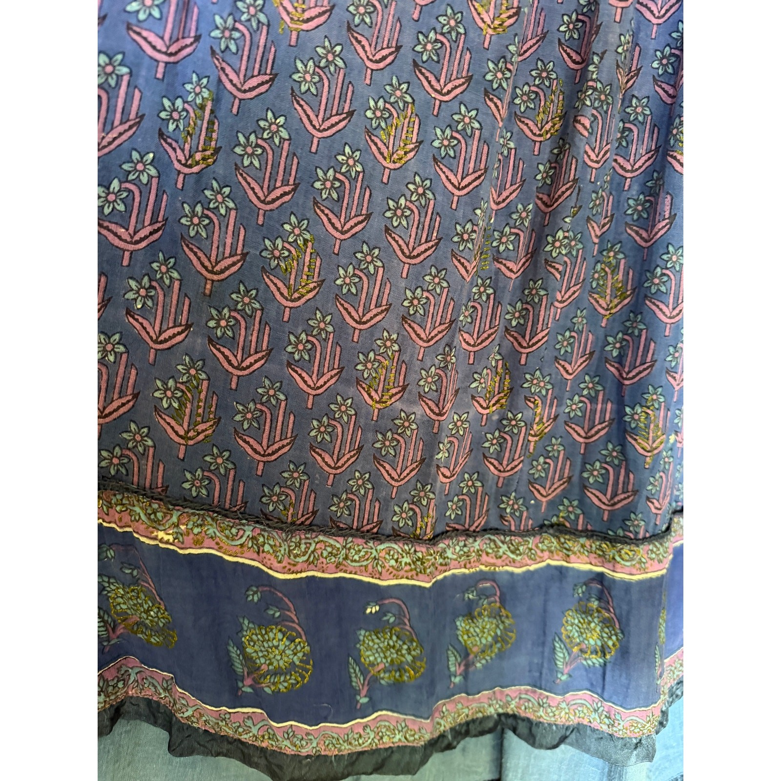 Vintage 60s 70s OH CALCUTTA India Cotton Gauze block print angel sleeve dress