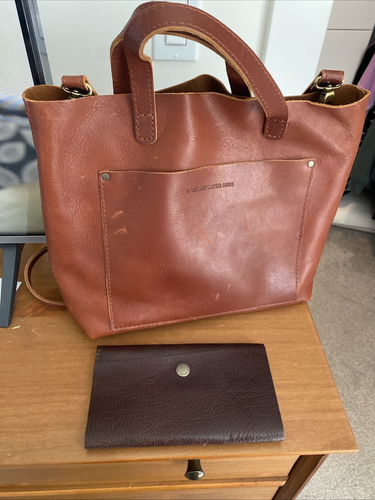 portland leather goods crossbody Medium tote- Cognac