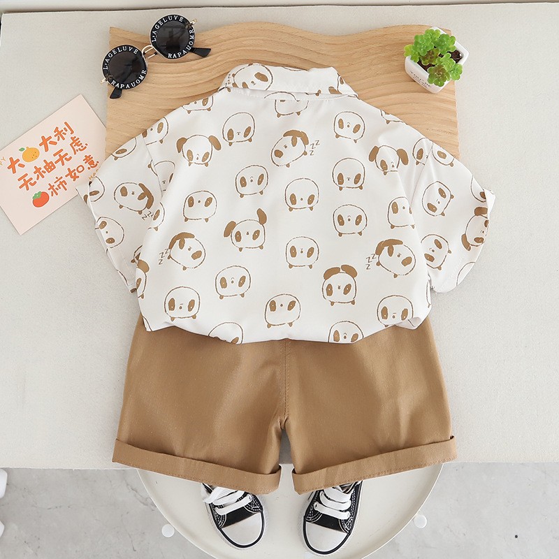 Panda Head Pattern Shirt and Tie Two Piece Set