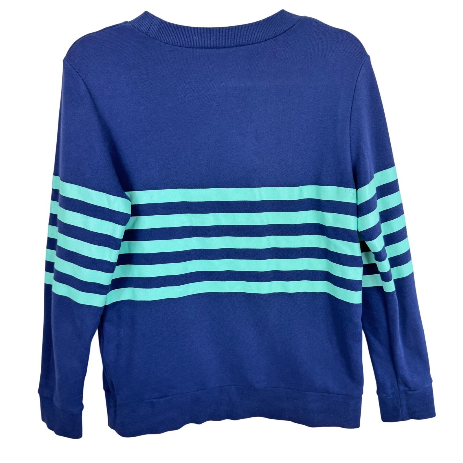 Sail to Sable STS Womens Navy Blue Mint Green Striped Cotton Sweatshirt Small