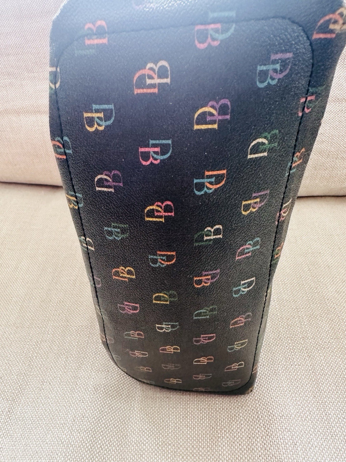 Dooney & Bourke Black/Multicolor Logo Medium Tote Double Handle Tassel Charm