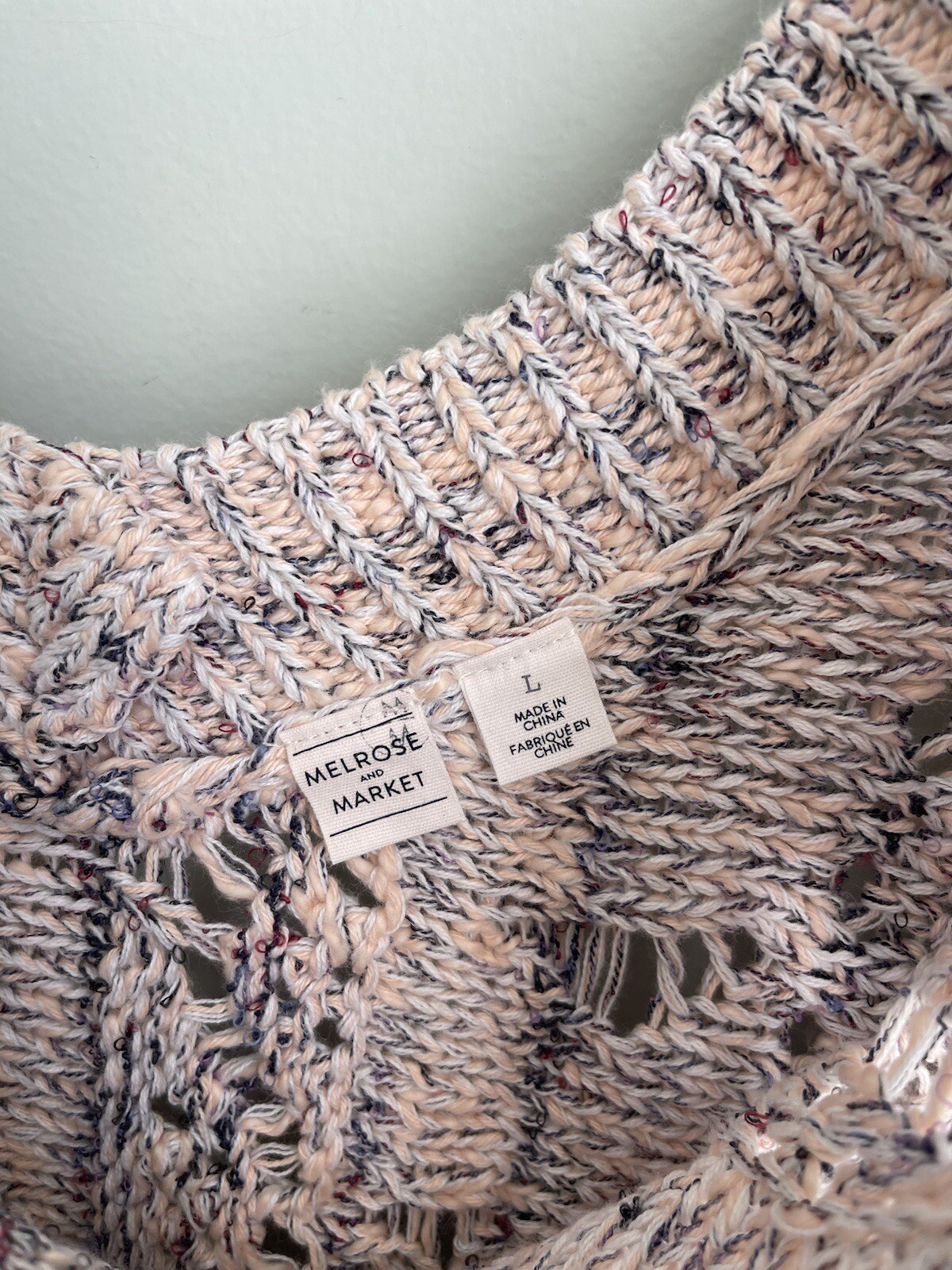 Melrose Market Pink Tropics Combo V-Neck Chunky Sweater NEW Womens Size Large