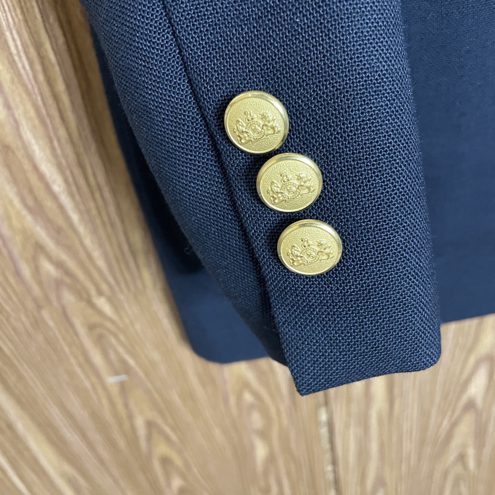 Stafford Blazer Jacket Mens 40R Blue Solid Polyester Worsted Wool Gold Buttons