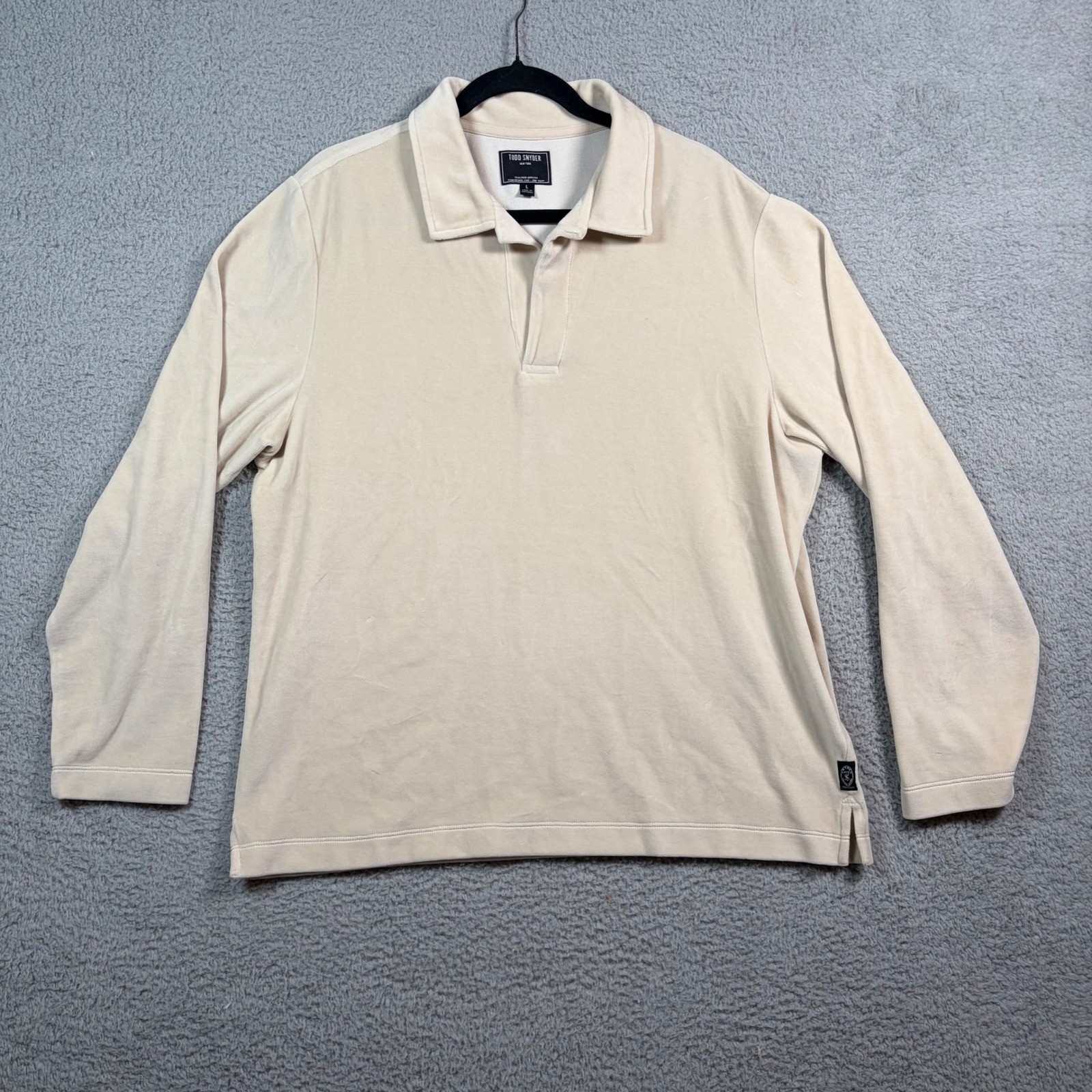 TODD SNYDER NEW YORK Velour Long Sleeve Polo Shirt Ivory Cream Size L Preppy