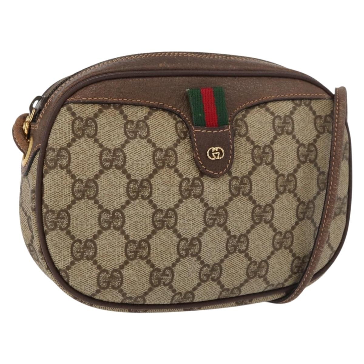 GUCCI GG Supreme Web Sherry Line Bag PVC Beige Gold 007 58 6112 Auth 176401