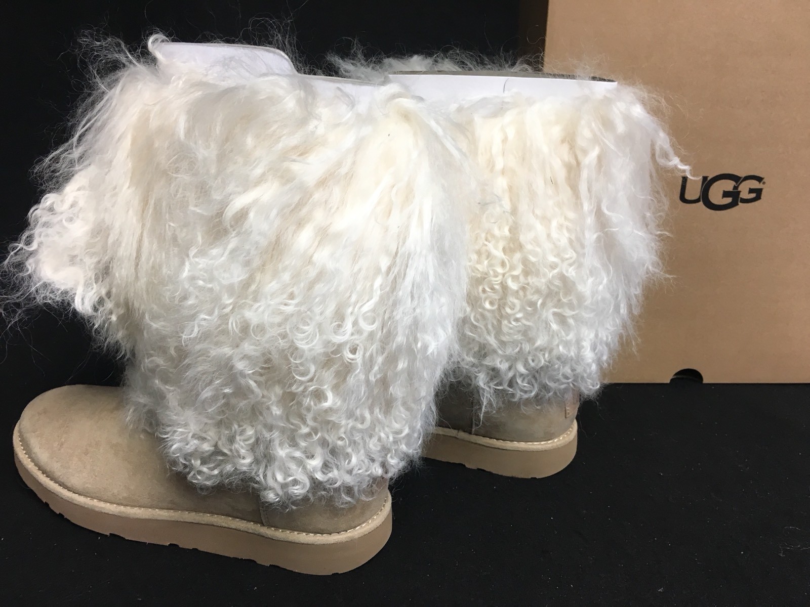 UGG Australia Lida RARE Natural LONG MONGOLIAN SHEEPSKIN CUFF BOOTS 2017 1017516
