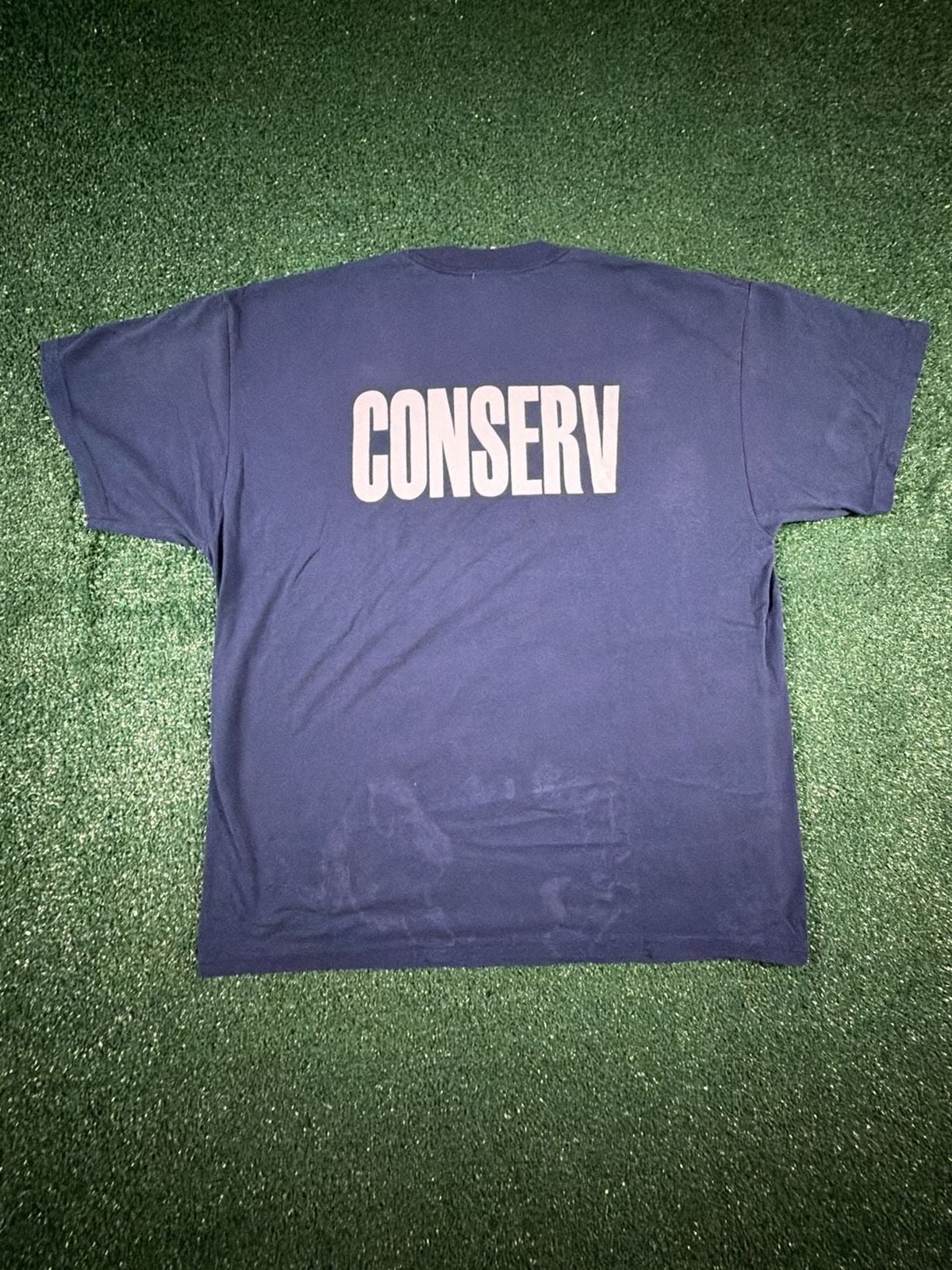Vintage Fruit of the Loom Conserv Graphic Navy Blue T-Shirt