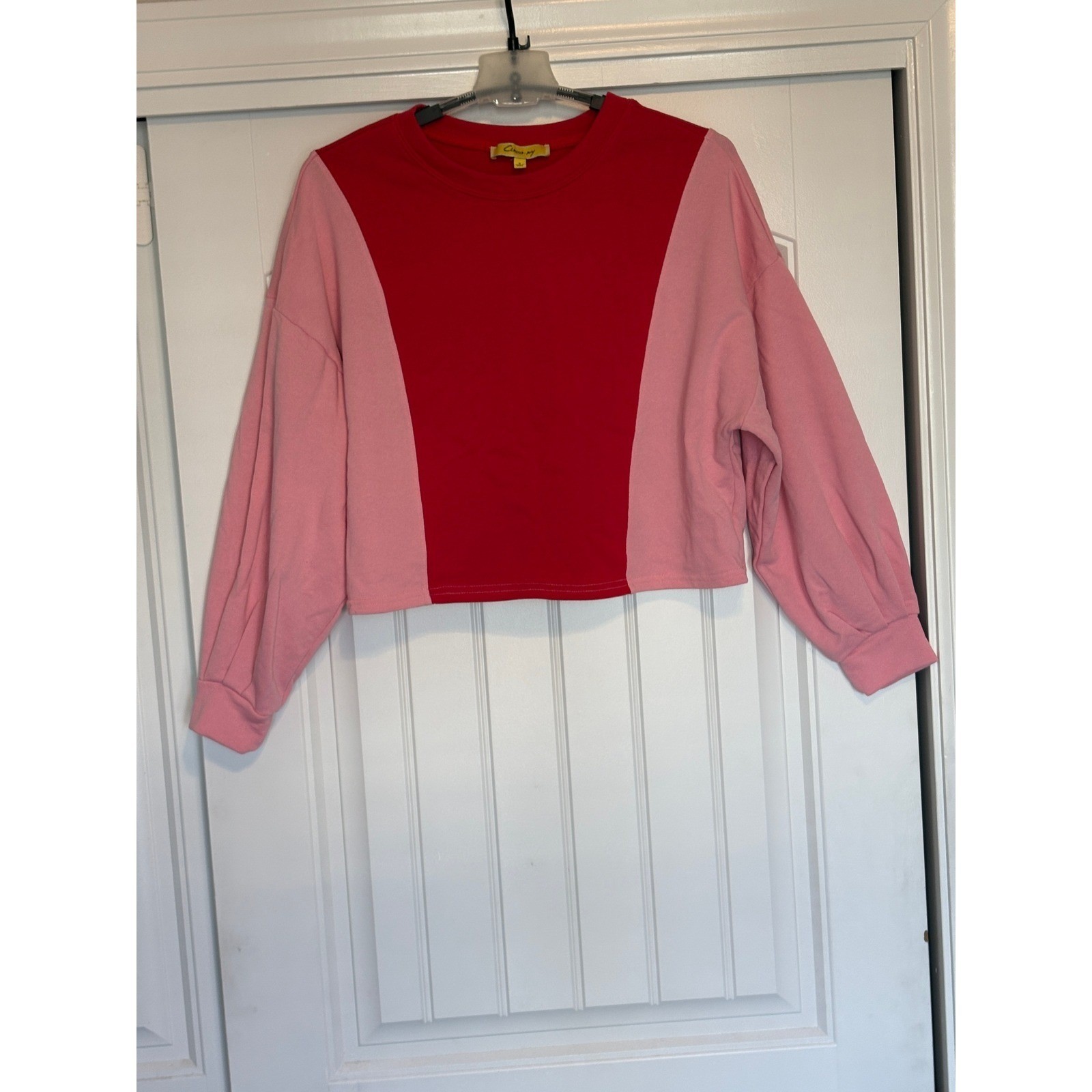 Circus NY by Sam Edelman Pink Red Colorblock Cropped Sweatshirt Womens Small