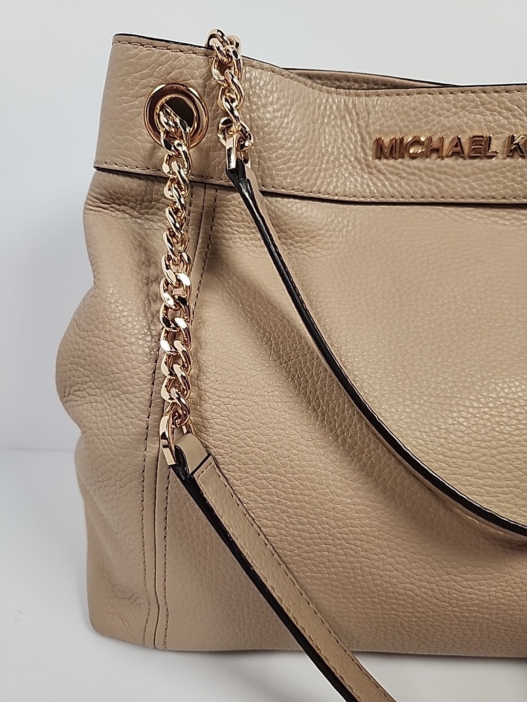 Michael Kors Jet Set Large Chain Shoulder Bag Bisque Pebbled Leather 35T9GTTE7L
