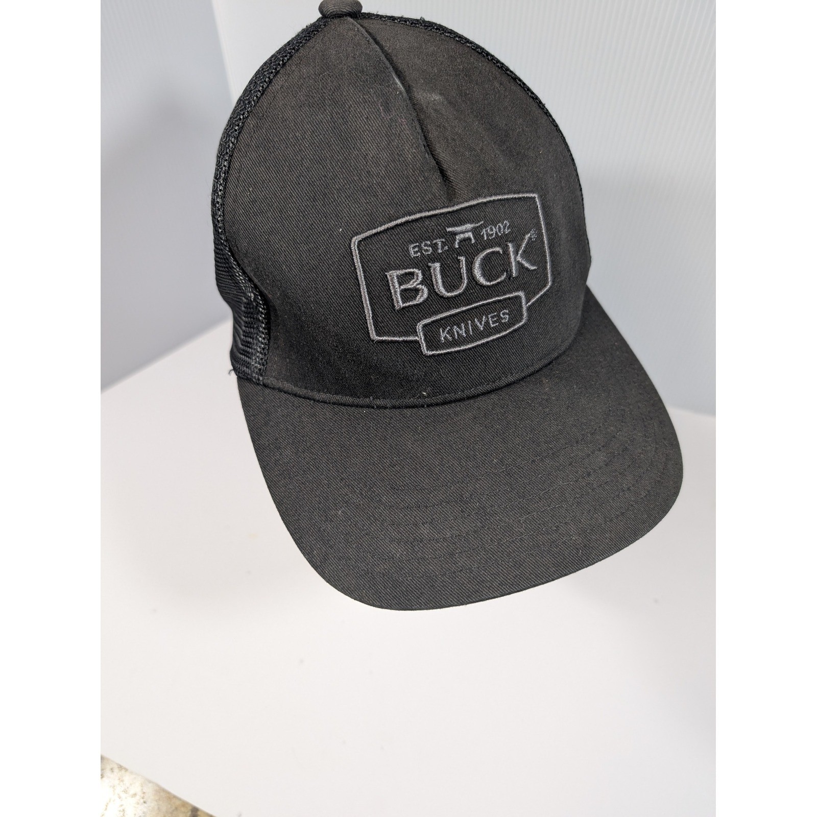 Buck Knives Est 1902 Black Trucker Hat Snapback Mesh Cap One Size Fits Most