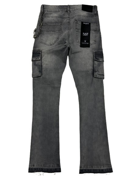 Black Light Men’s Big & Tall Grey Patchwork Distressed Flare Fit Jeans 44-50