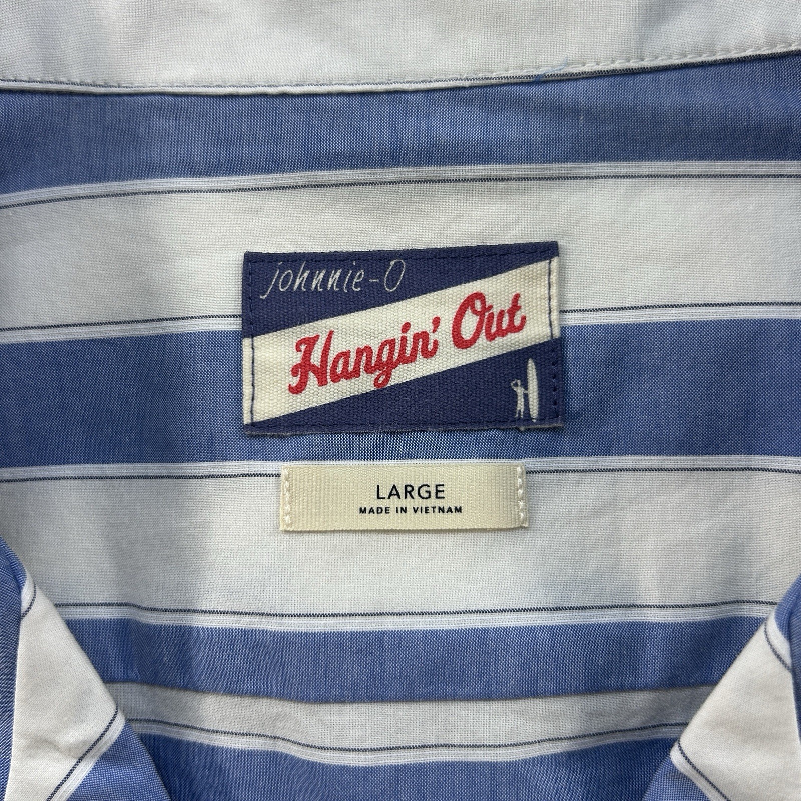 NWT Johnnie-O Size Large Laguna Blue Cabana Hangin’ Out Short Sleeve Camp Shirt