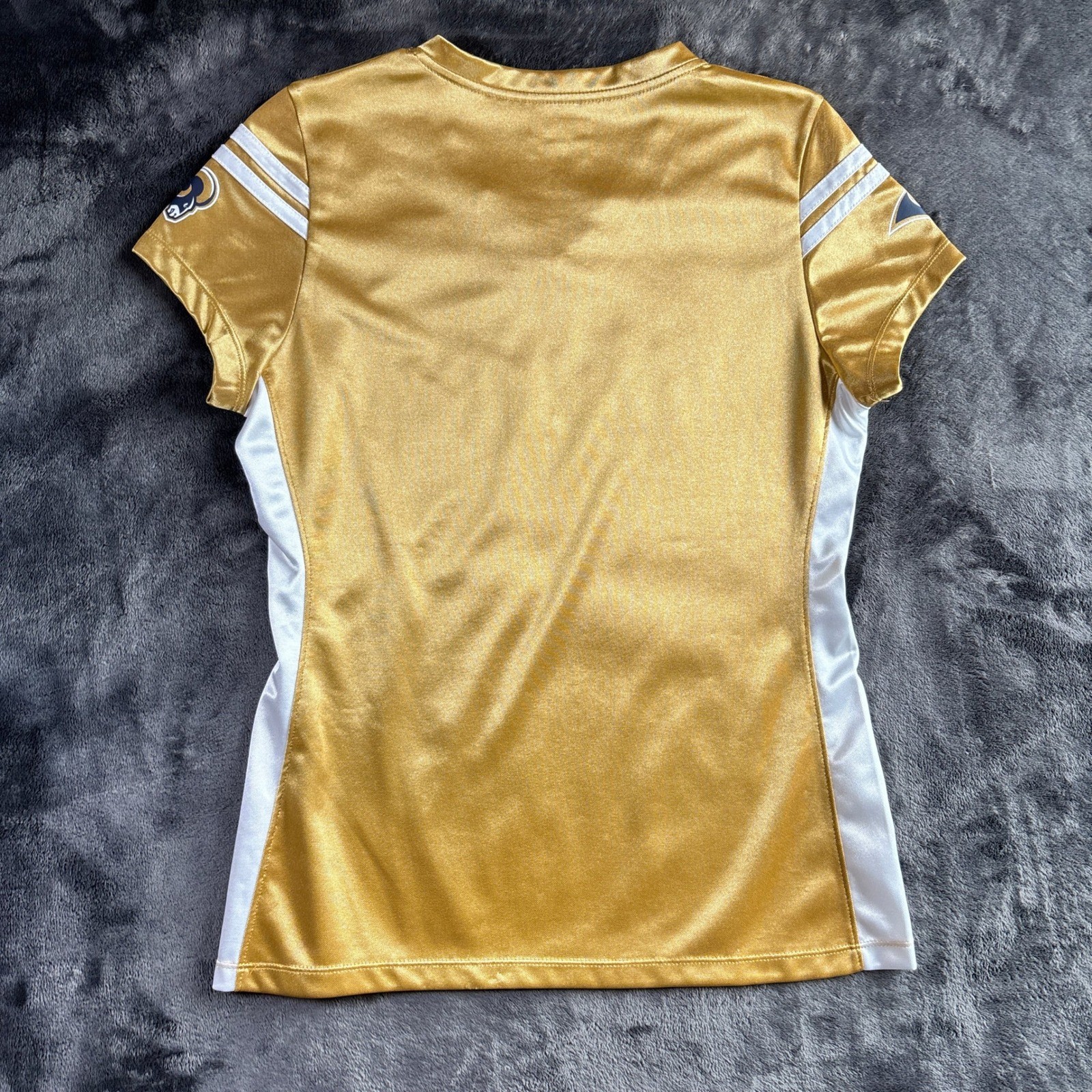 NFL Team Apparel St. Louis Rams Womens Gold Lace Up Jersey Shirt Medium Bling