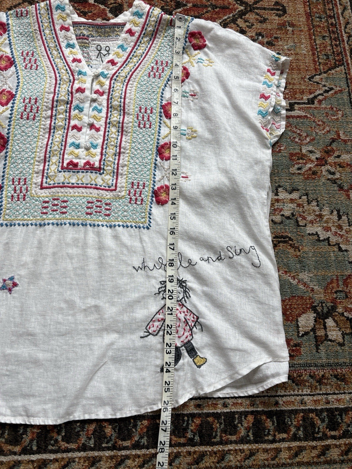 Johnny Was Nandi Linen Blouse Pete & Greta Relaxed Embroidered Off White Size XS