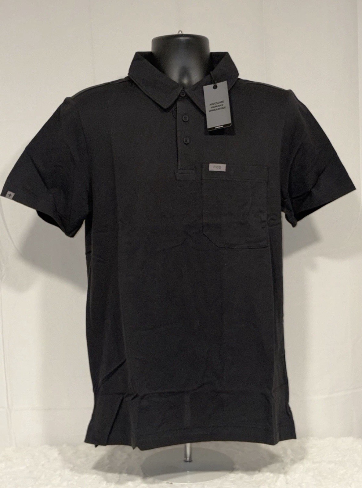 Lot Of 2 FIGS FIGSPRO Mens Technical Pique Scrub Polo Black Med $90 EMS Nurse