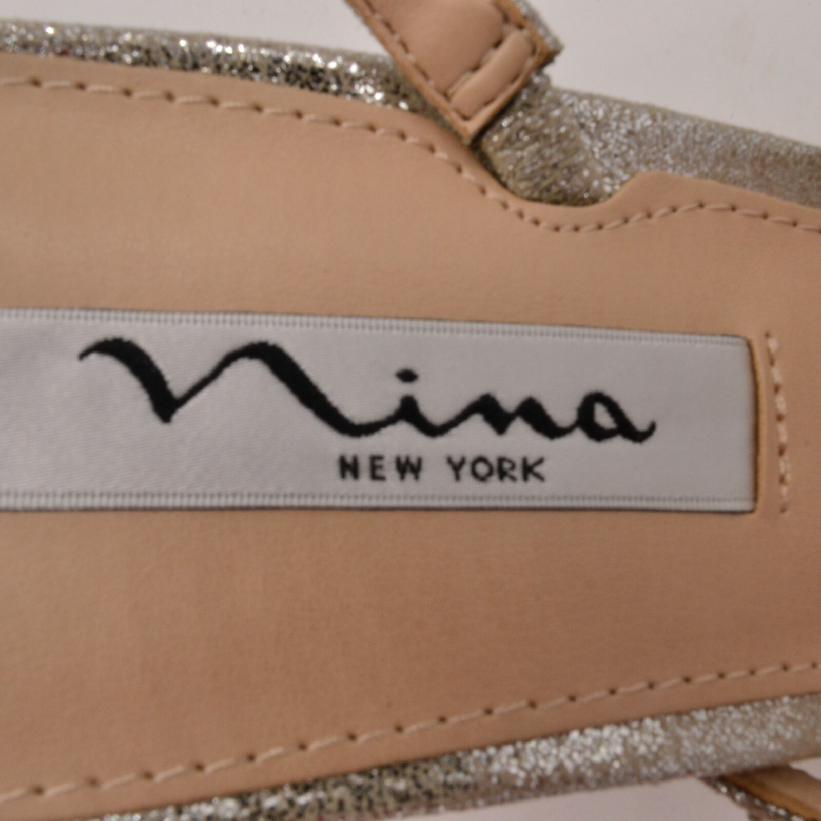 Nina New York Womens Sparkle Strappy Slingback Heels Sz 8M Silver Leather NEW