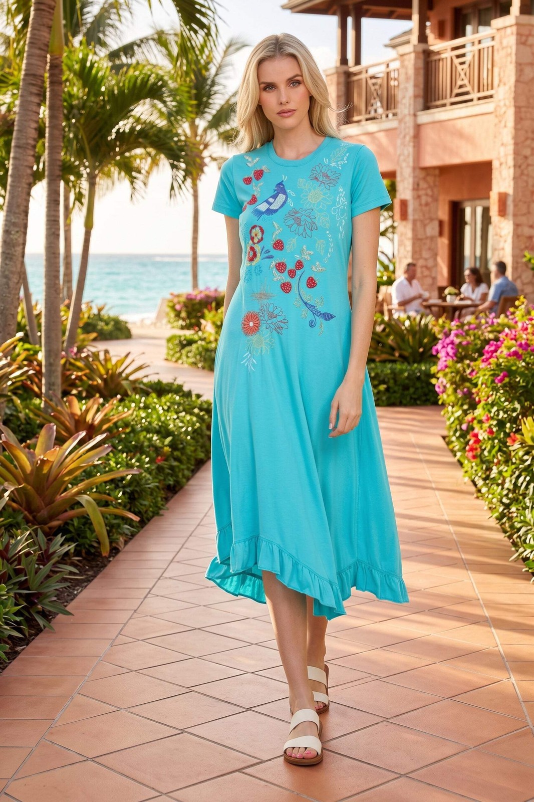 Johnny Was JWLA Blue Cora Asymmetric Ruffle Flounce Dress J37325-4