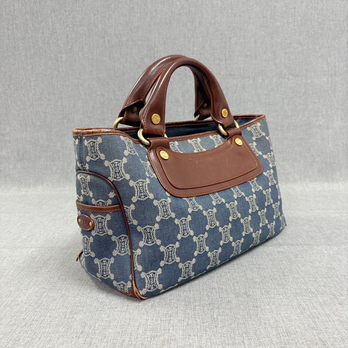 CELINE Boogie Bag Trionf Denim Handbag Canvas Blue Authentic