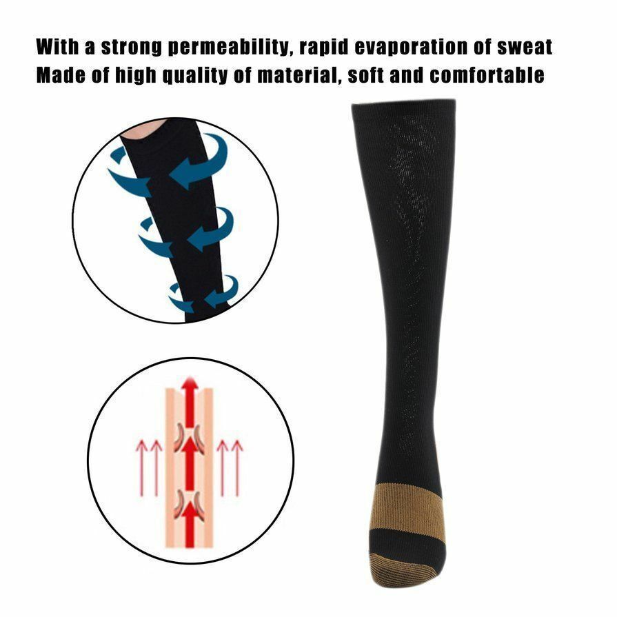10 Pairs Copper Compression Socks 20-30mmHg Graduated Support Mens Womens S-XXL