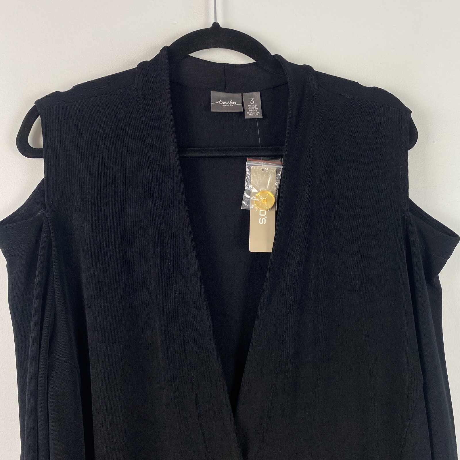 Chicos Travelers Cutout Cold Shoulder Jacket Size 3 US XL Black Slinky Knit