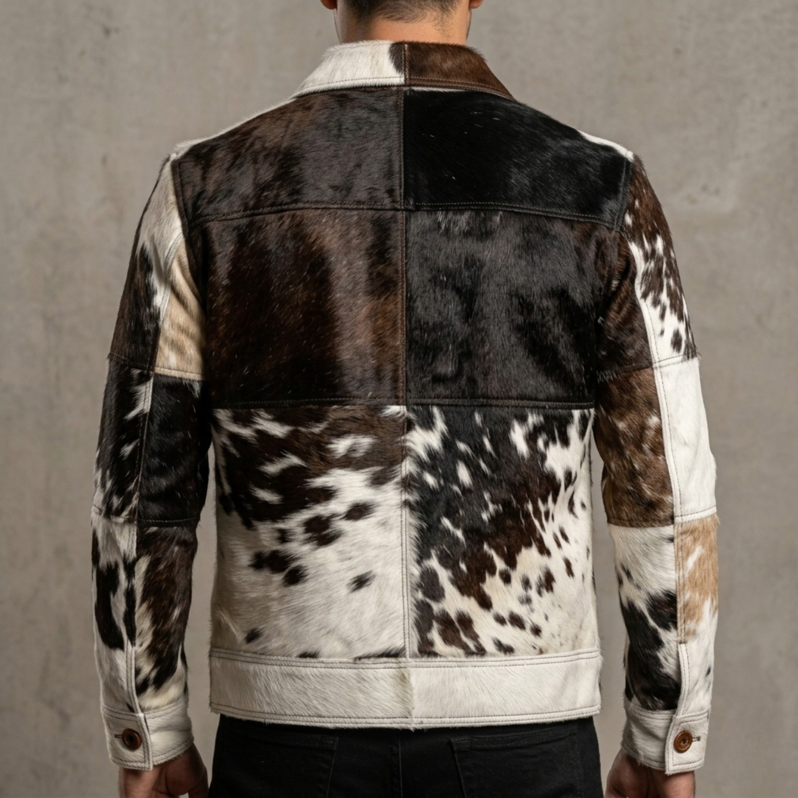 Men’s Brown & White Cowhide Leather Jacket Hair On Hide Western Bomber Jacket Po